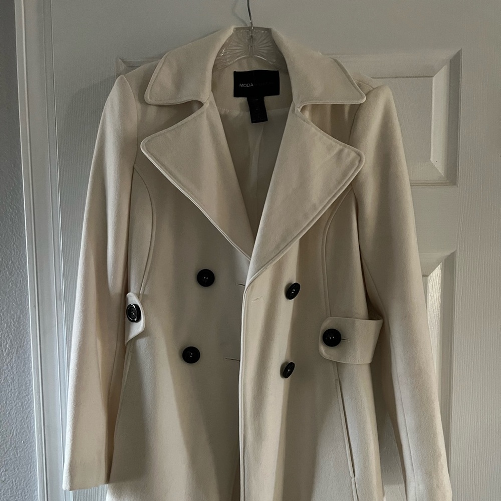 Moda International Cream Double-Breasted Wool Coat